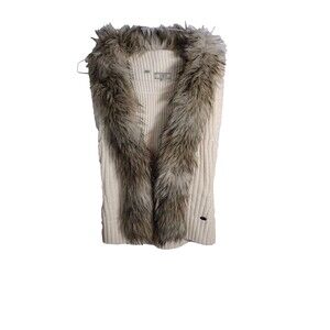 Guess Womens Sweater Vest Beige With Faux Fur Size XS